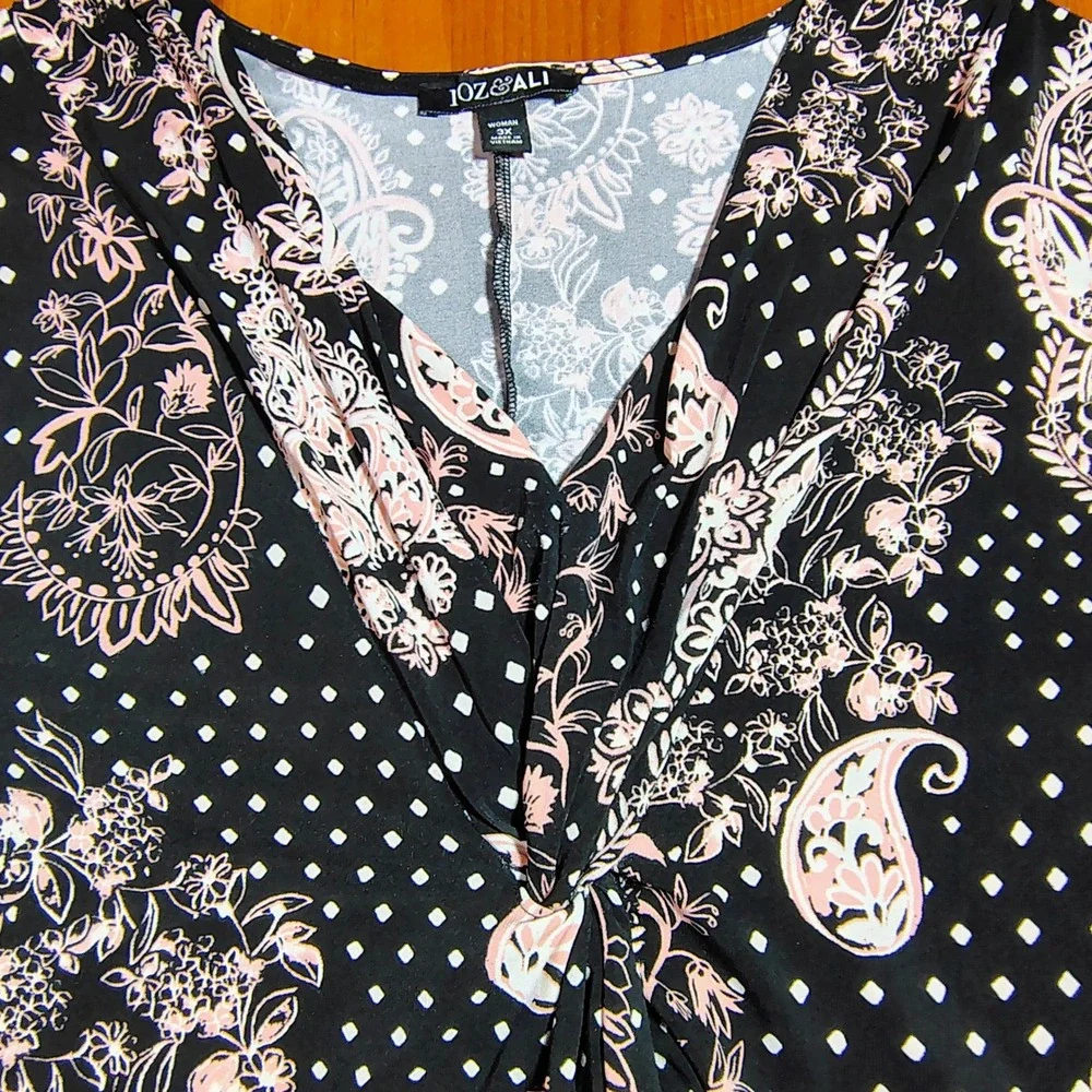 JOZ‎ & ALI Black Pink Paisley Floral Print Twist Neck 3X Top Plus Size - Picture 5 of 8